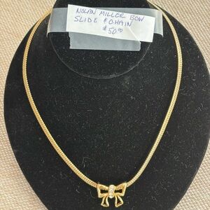 Nolan Miller Gold Bow Necklace with Crystal Accents